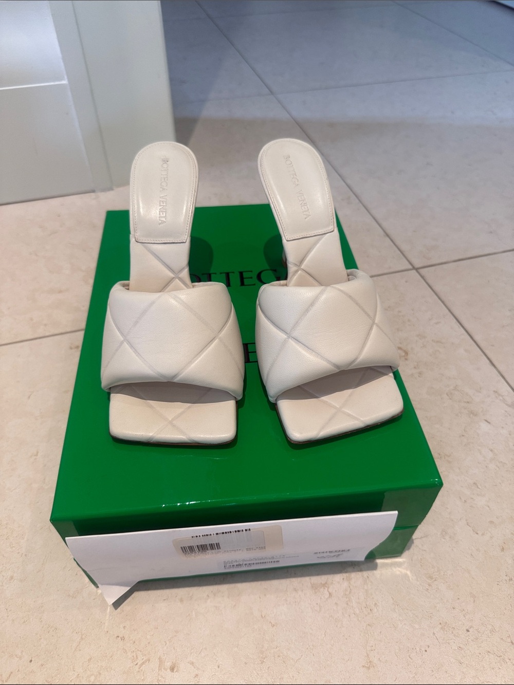 Bottega Veneta Cream Quilted Square-Toe Slide Mules